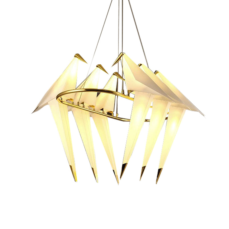 Witte vogelschaduw Kroonluchter Lichte armatuur Modernisme Stijl 6-Lights Plastic Hanging Lamp in Gold Finish