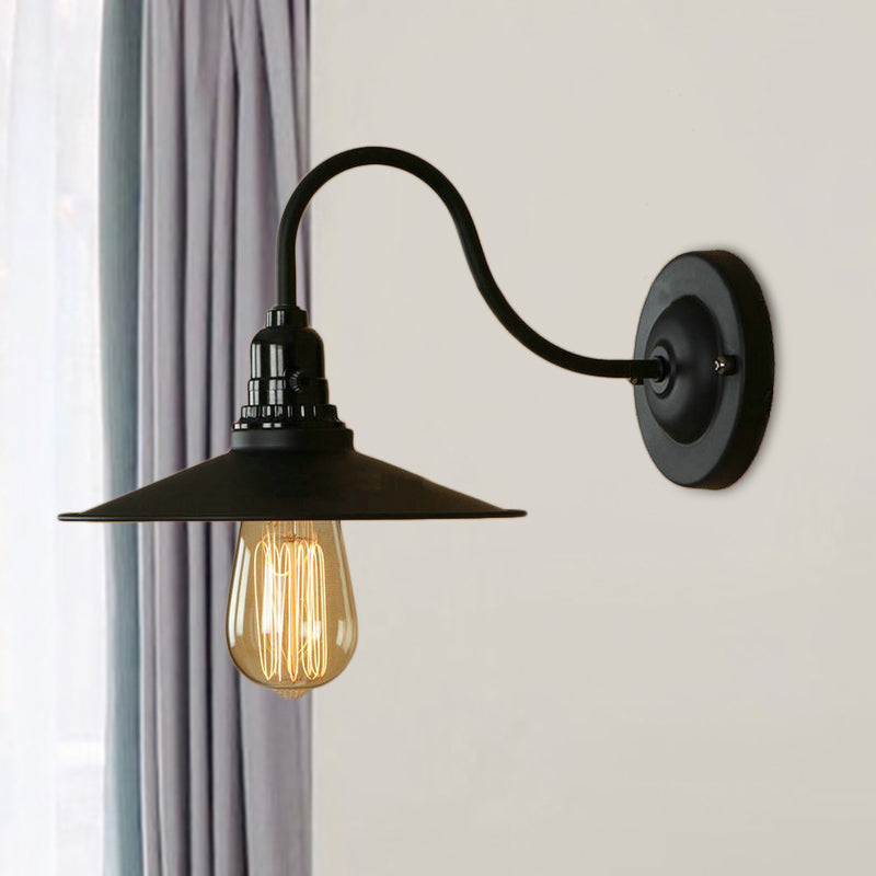 Metall -Schwanenhals Wandleuchten mit ausgestattetem Schatten Vintage Stil 1 Leichte Wohnzimmerwandlampe in Schwarz