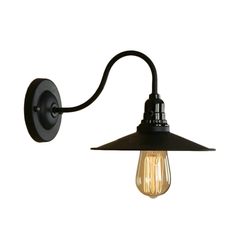 Metall -Schwanenhals Wandleuchten mit ausgestattetem Schatten Vintage Stil 1 Leichte Wohnzimmerwandlampe in Schwarz