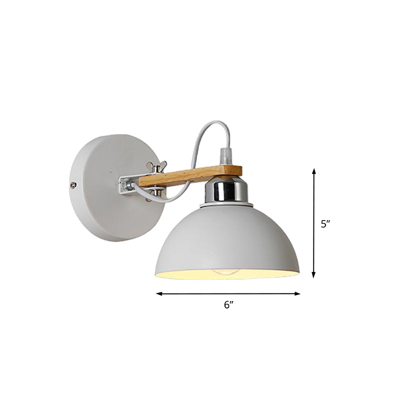 1 Light Bowl Shaped Wall Sconce Simple Style White Metallic and Wood Wall Lighting Fixture for Bedroom