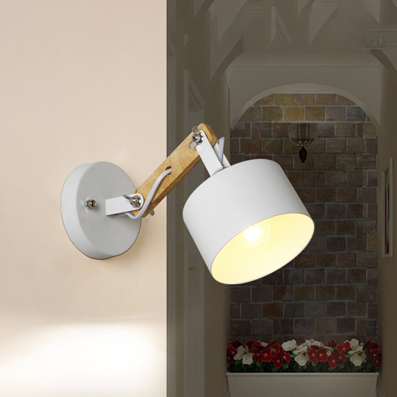 1 Bulb Cylindrical Wall Light Contemporary White Metal Rotatable Sconce Light Fixture for Corridor