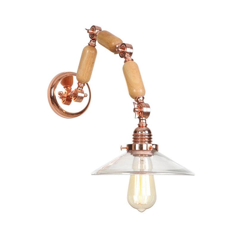 Konische klare Glaswandmontierte Lampe Vintage Einer Glühbirnen Wohnzimmer Leuchte in Roségold mit Arm