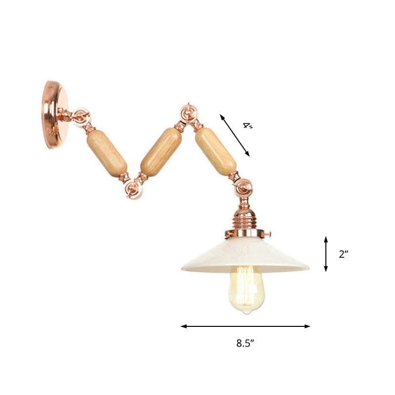Holzkegelwandbeleuchtung Industrielles Opalglas 1 Licht Esszimmer Leuchte mit gebogenem Arm