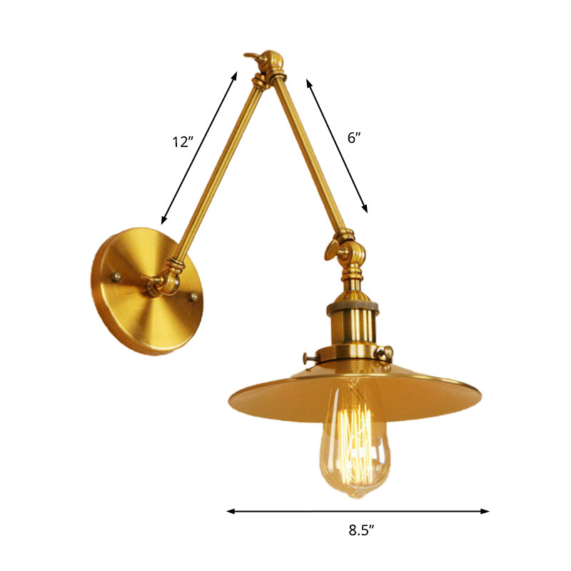 Vintage Stylish Saucer Wall Sconce 1 Light Metallic Wall Mount Light with Swing Arm in Brass/Copper