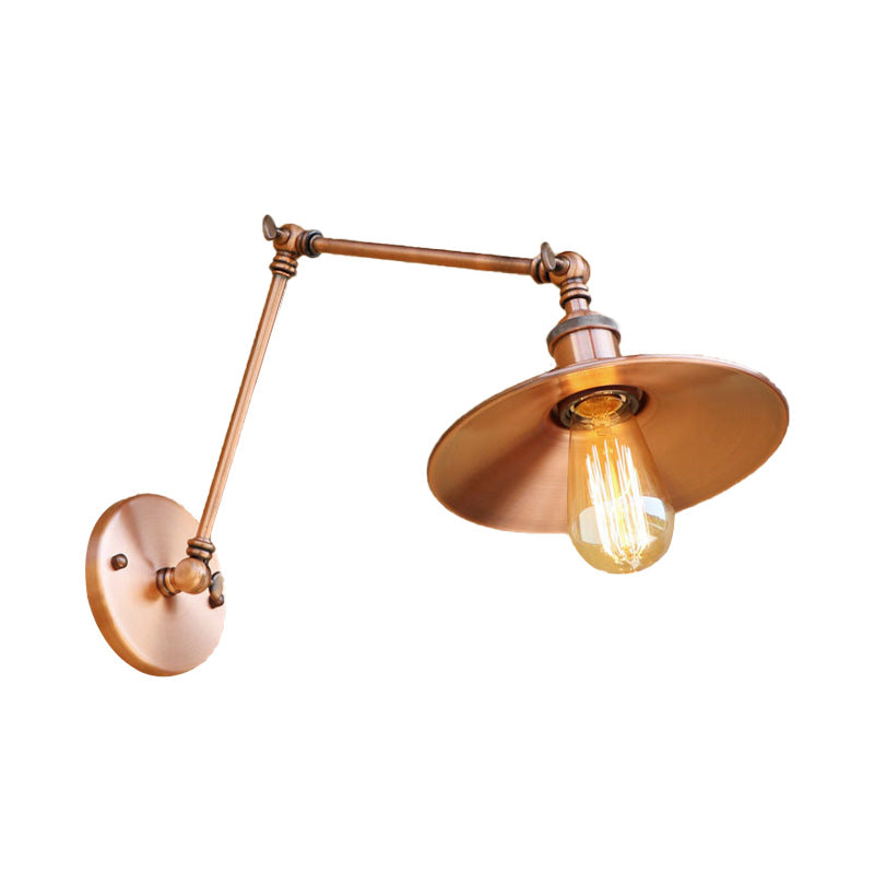 Vintage Stylish Saucer Wall Sconce 1 Light Metallic Wall Mount Light with Swing Arm in Brass/Copper