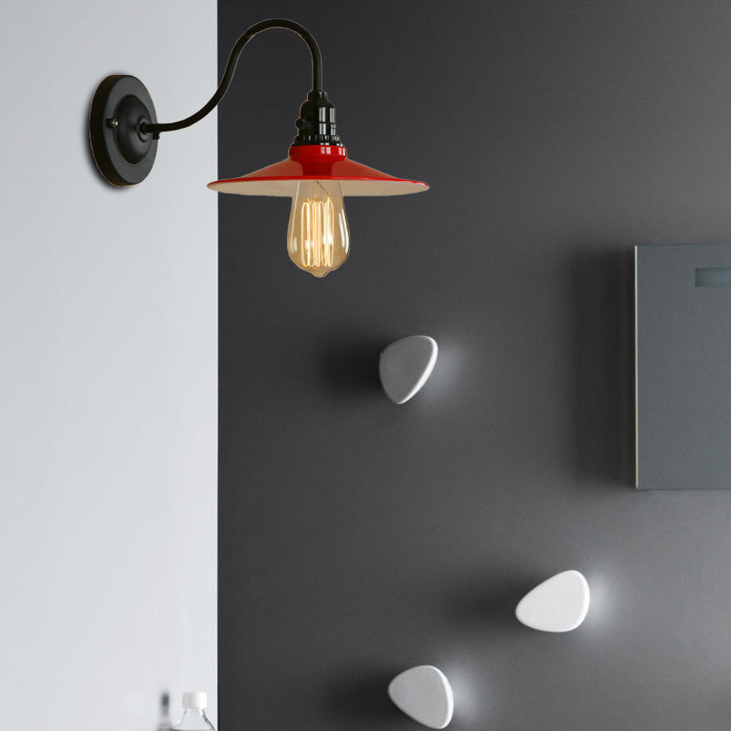 Lumière murale évasée de style vintage avec bras de col en cygne 1 éclairage d'éclairage en métal léger en rouge pour salle à manger