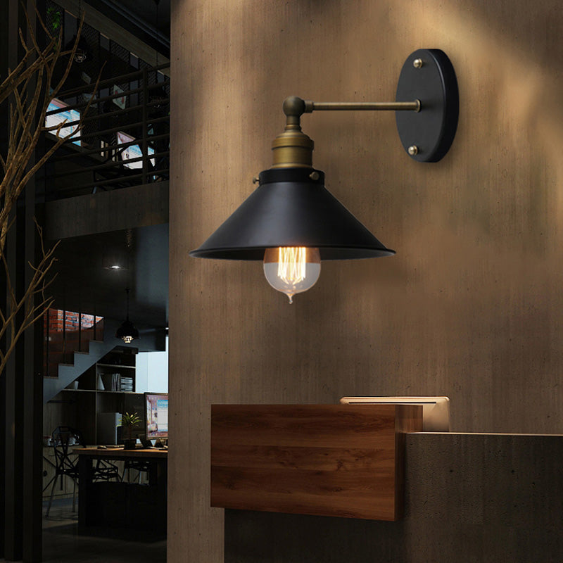 Industrial Conical Sconce Wall Light 1 Head Metal Rotatable Wall Mount Light in Antique Brass/Brass