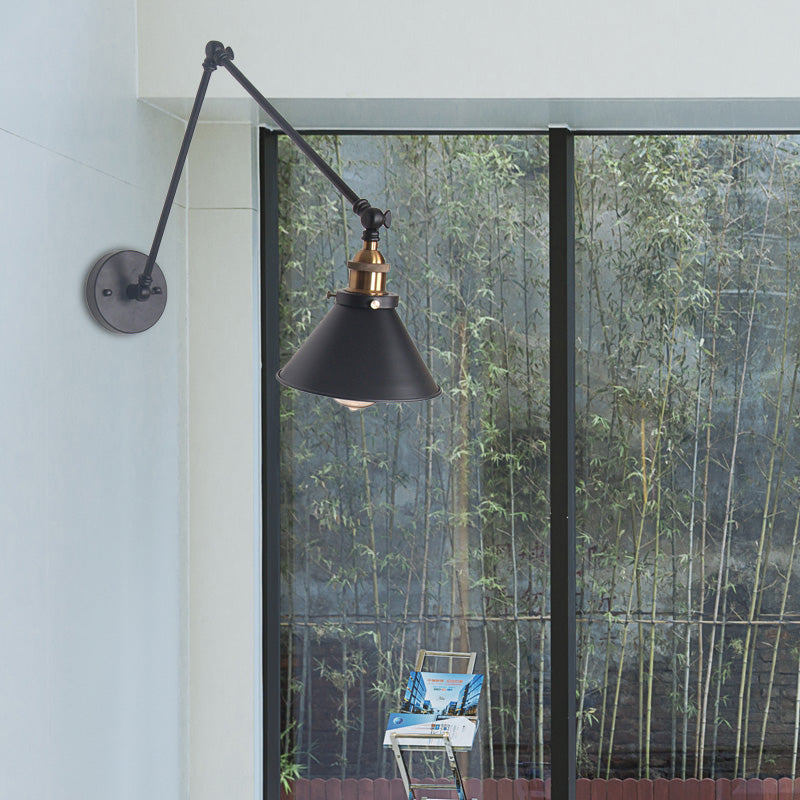 1 leichte verstellbare Wandlampe mit Kegelschatten Metall Retro -Indoor -Wandleuchten in Schwarz/Weiß