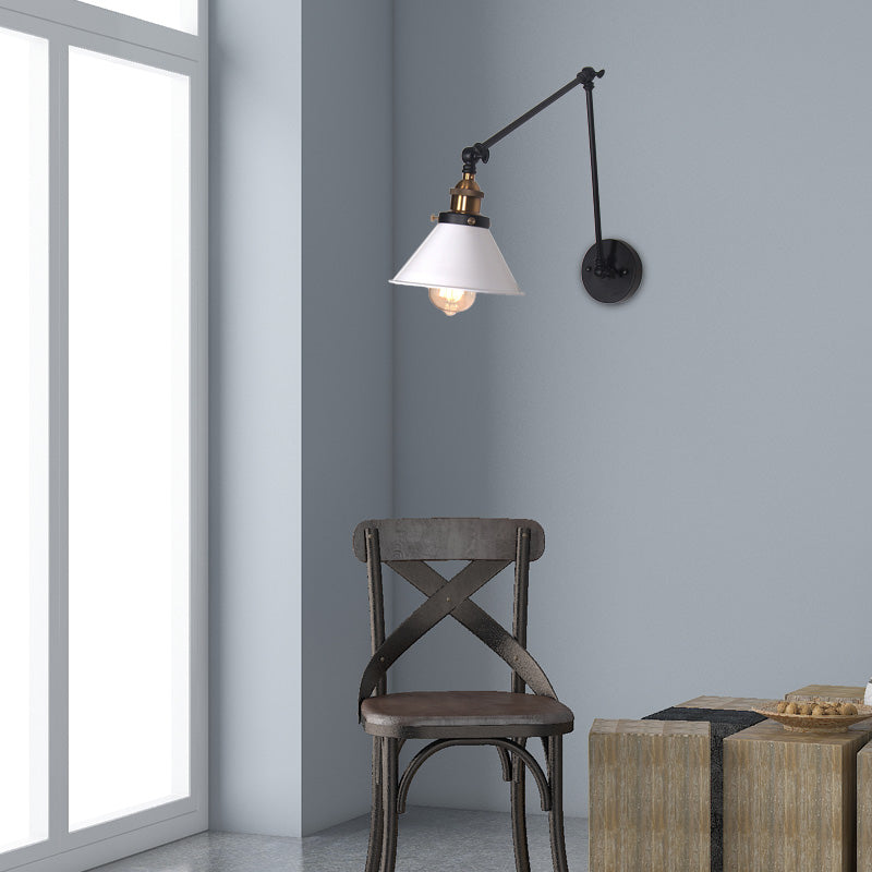 1 leichte verstellbare Wandlampe mit Kegelschatten Metall Retro -Indoor -Wandleuchten in Schwarz/Weiß
