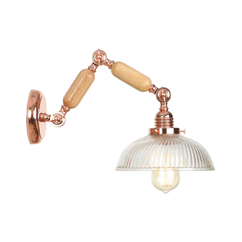 1 Light Prismatic Glass Wall Sconce Light Vintage Rose Gold Bowl Bedroom Lighting Fixture with Extendable Arm