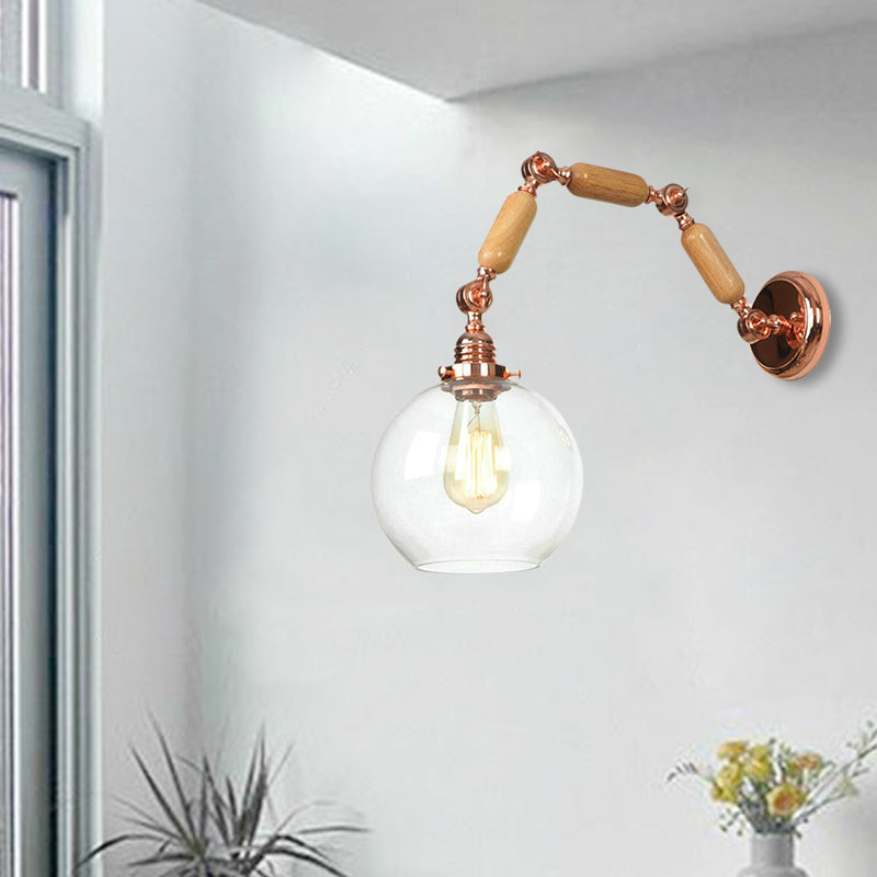 Luz de pared de la sala de estar de globo lámpara de aplanque de oro rosa rosa antigua con brazo extensible