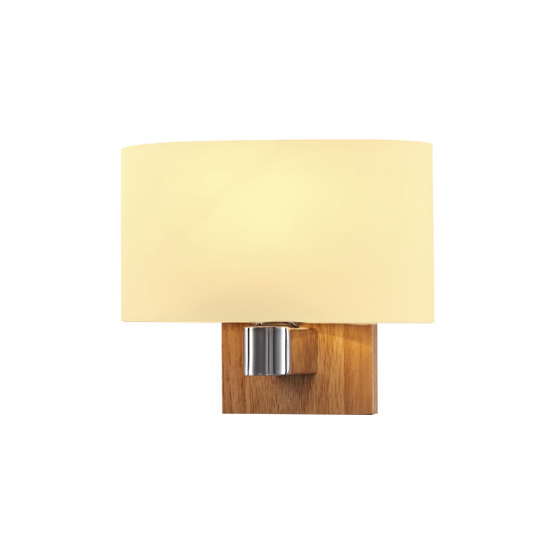 One Bulb Wall Light with Rectangle Shade Opal Glass Nordic Living Room Sconce Lighting Fixture with Wood