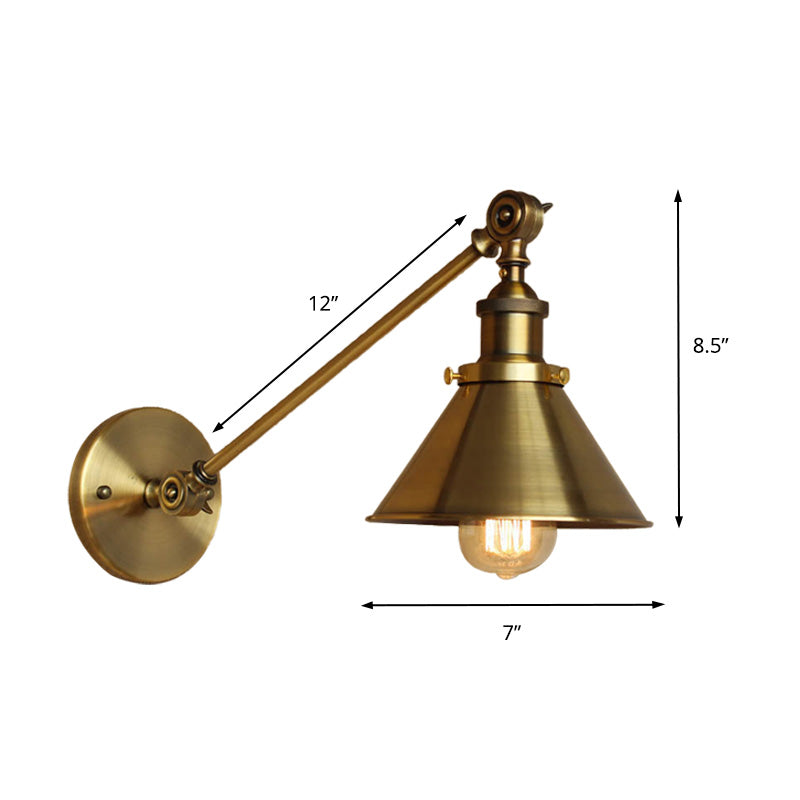 Brass/Bronze 1 Bulb Wall Lamp Vintage Style Metal Tapered Sconce Lighting for Bedroom Bedside