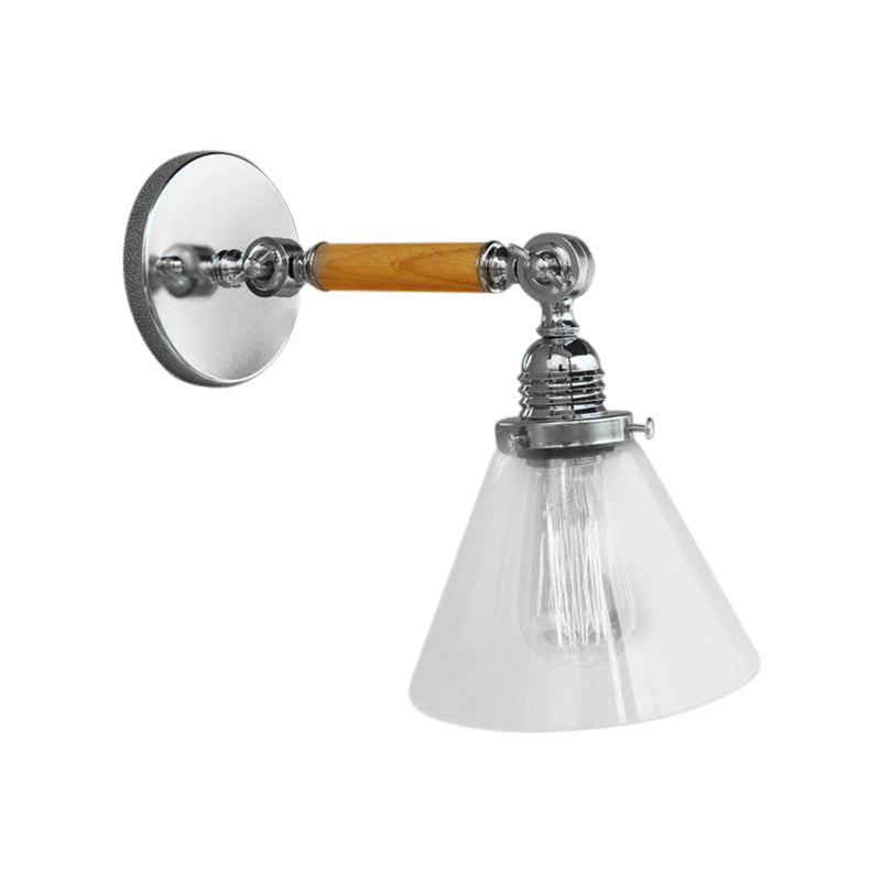 Cone Clear Glass Wall Mounted Lamp Industrial Single Bulb Dining Room Sconce Light, 8"/4"/14"