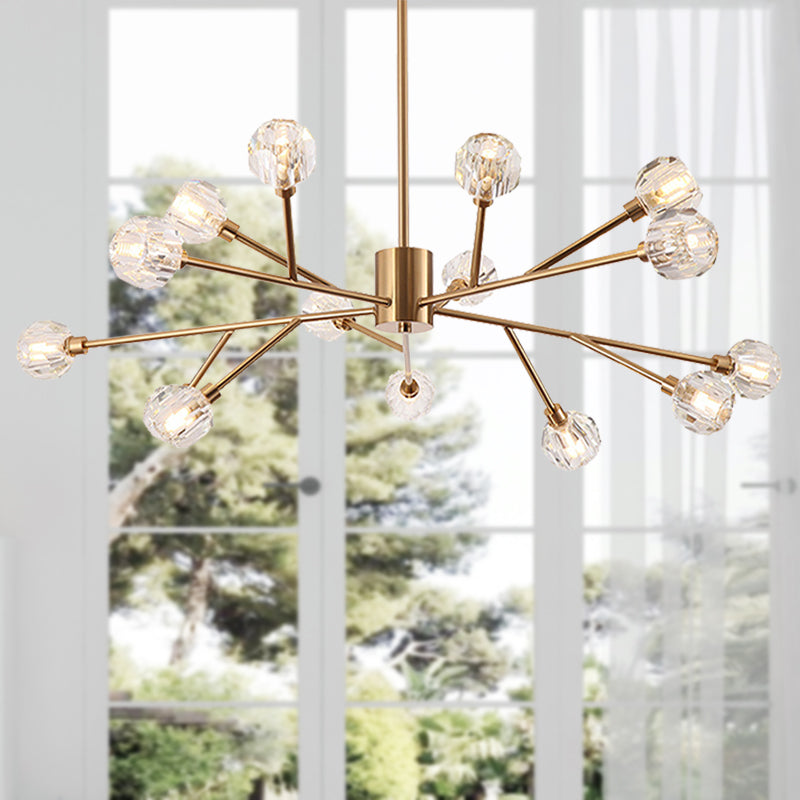 Clear Glass Faceted Chandelier Post Modern 9/12/15 Lights Gold Led Hanging Light with Sputnik Design