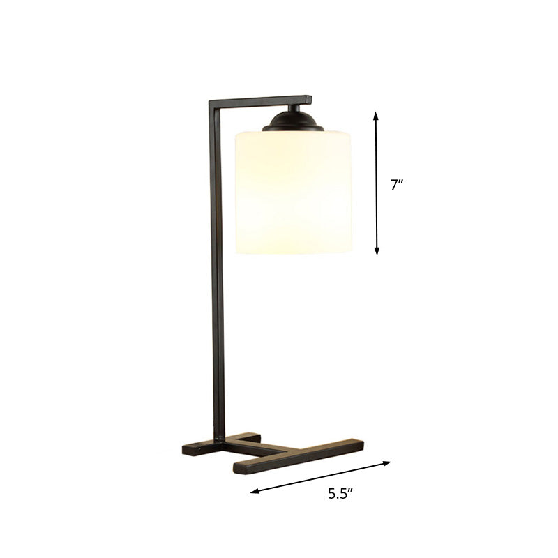 Milchglaszylindertisch Licht Nordisch stilvoll 1 leichter Lernraumtischbeleuchtung in schwarzer Finish