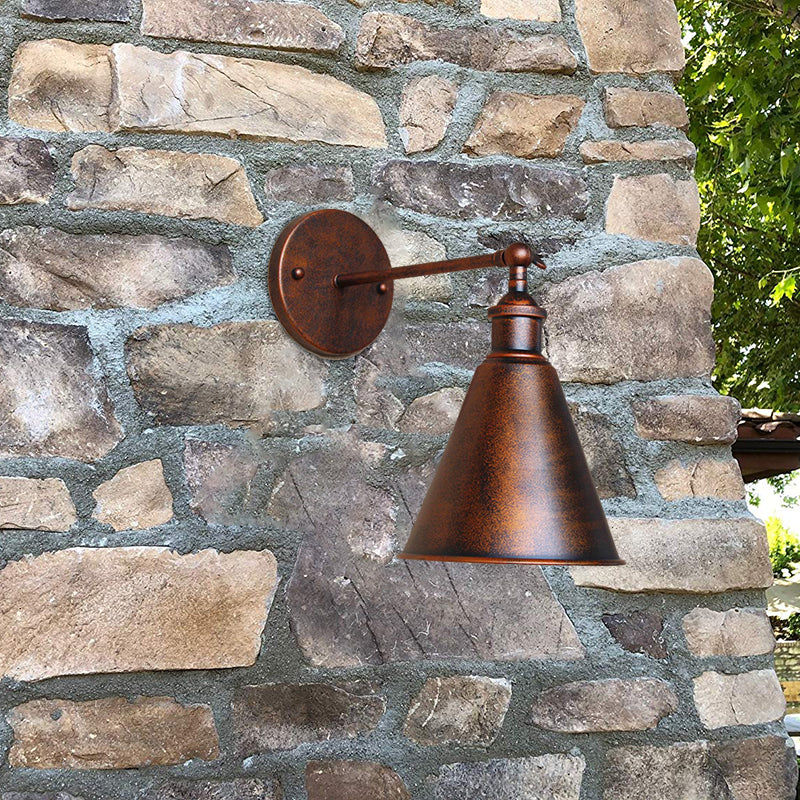 Black / Rust 1 Head Wall Lampe Farmhouse Style Whited Fer Conical Conical Adjustable Grocher Lightture for Outdoor