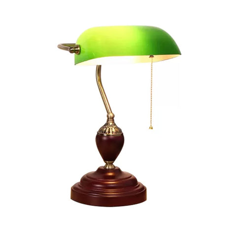 Traditional Style Rollover Shade Banker Lamp 1 Light Green/Red/White Glass Banker Desk Lamp with Pull Chain for Bedroom