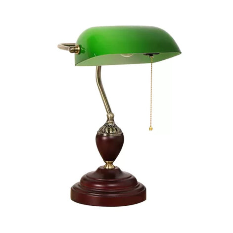 Traditional Style Rollover Shade Banker Lamp 1 Light Green/Red/White Glass Banker Desk Lamp with Pull Chain for Bedroom