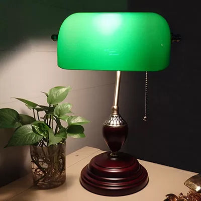 Traditional Style Rollover Shade Banker Lamp 1 Light Green/Red/White Glass Banker Desk Lamp with Pull Chain for Bedroom