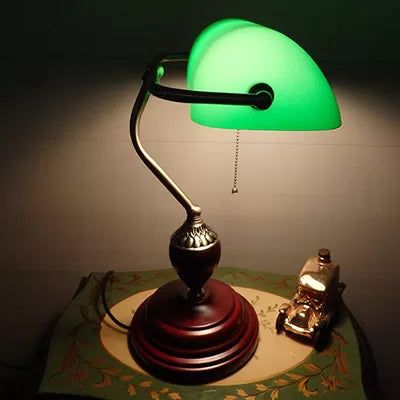 Traditional Style Rollover Shade Banker Lamp 1 Light Green/Red/White Glass Banker Desk Lamp with Pull Chain for Bedroom