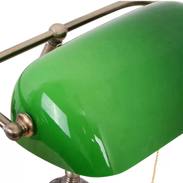 Traditional Style Rollover Shade Banker Lamp 1 Light Green/Red/White Glass Banker Desk Lamp with Pull Chain for Bedroom