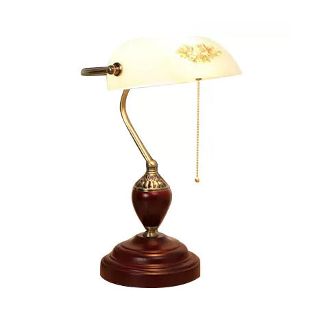 Traditional Style Rollover Shade Banker Lamp 1 Light Green/Red/White Glass Banker Desk Lamp with Pull Chain for Bedroom