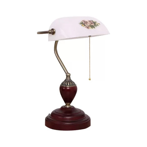 Traditional Style Rollover Shade Banker Lamp 1 Light Green/Red/White Glass Banker Desk Lamp with Pull Chain for Bedroom