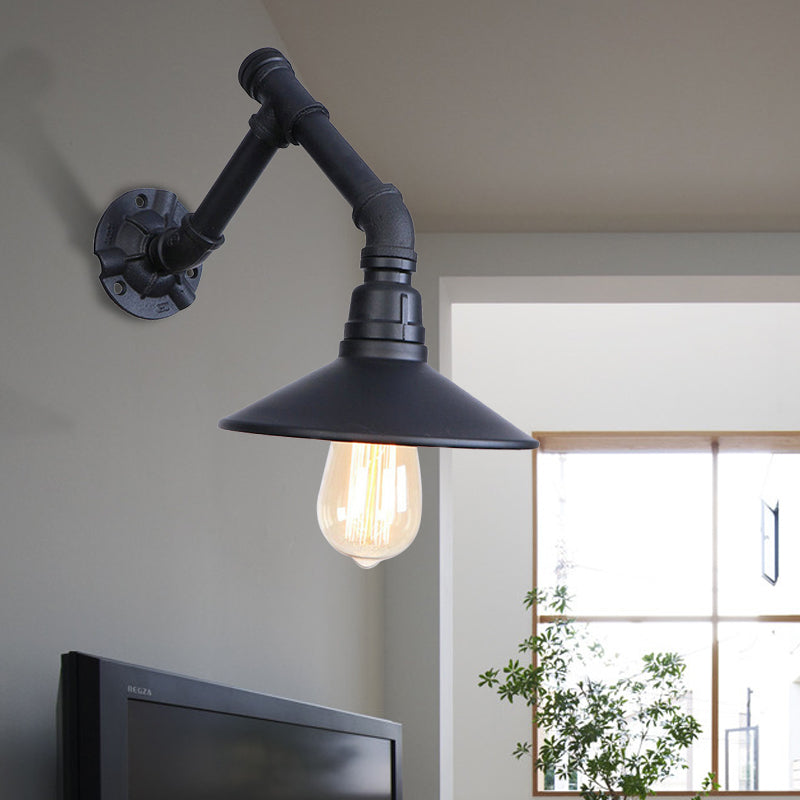 Vintage stilvolle konische Wandleuchte mit Rohrdesign 1 Kopfmetall -Wandlicht in Schwarz für Schlafzimmer