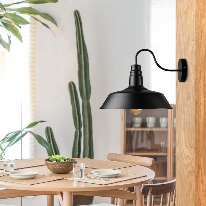 1 Bulb Metal Wall Lamp Industrial Style Black/White Barn Shade Porch Wall Mount Light, 10"/14" Diameter