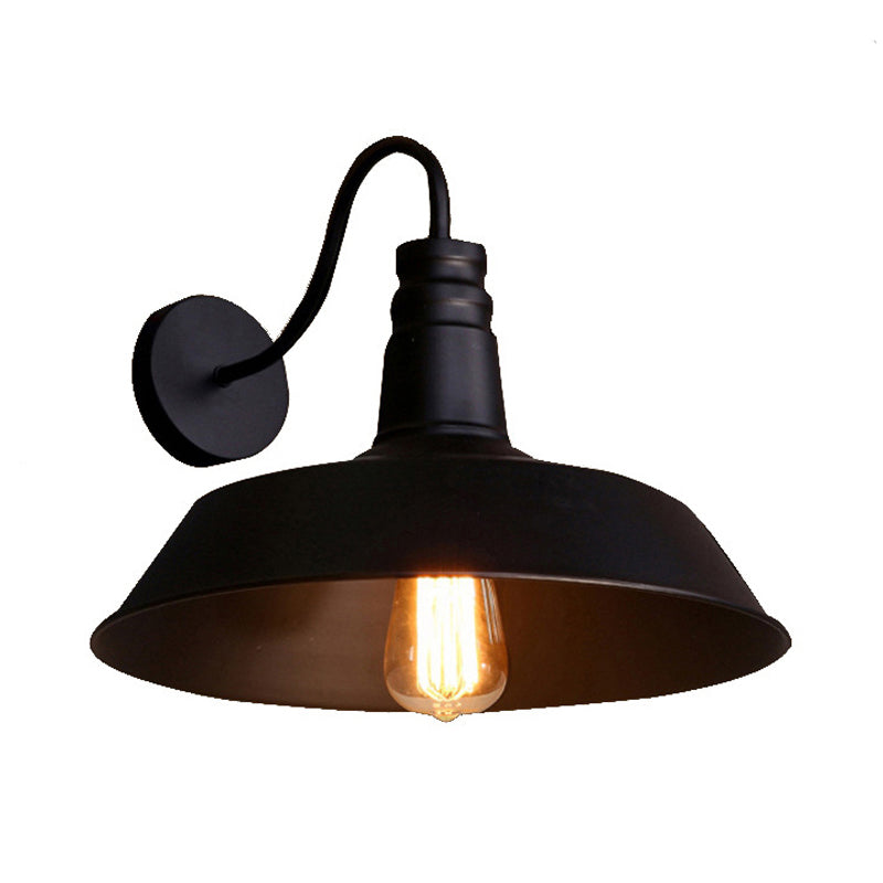 1 Bulb Metal Wall Lamp Industrial Style Black/White Barn Shade Porch Wall Mount Light, 10"/14" Diameter