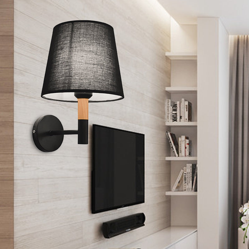 Modern Style Tapered Wall Sconce Light 1 Head Fabric Sconce Lighting Fixture in Black/White for Bedroom