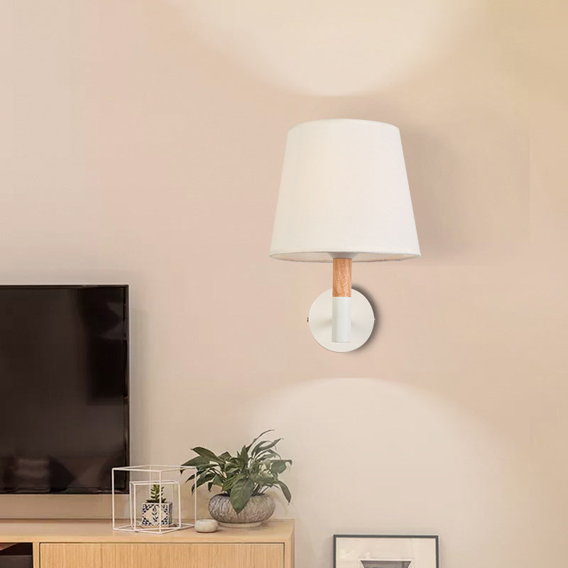 Modern Style Tapered Wall Sconce Light 1 Head Fabric Sconce Lighting Fixture in Black/White for Bedroom