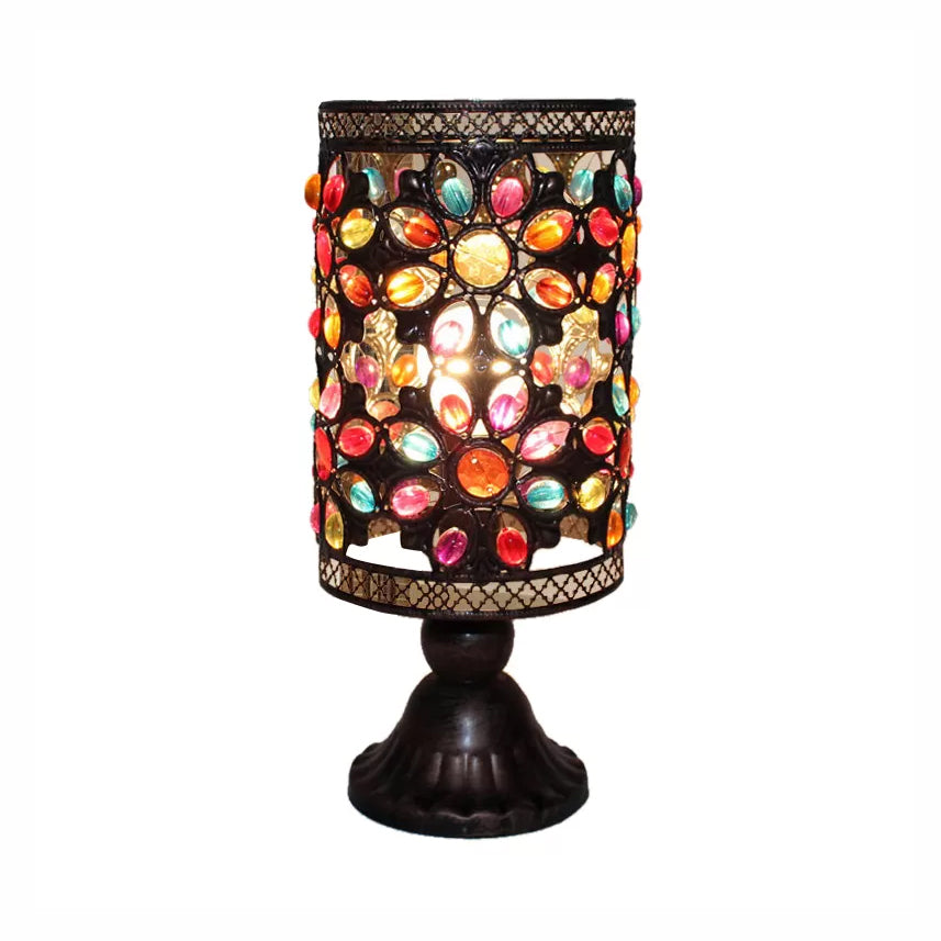 4"/5"/6" Wide Bohemian Cylinder Table Lighting with Colorful Bead 1 Lighting Standing Light in Black