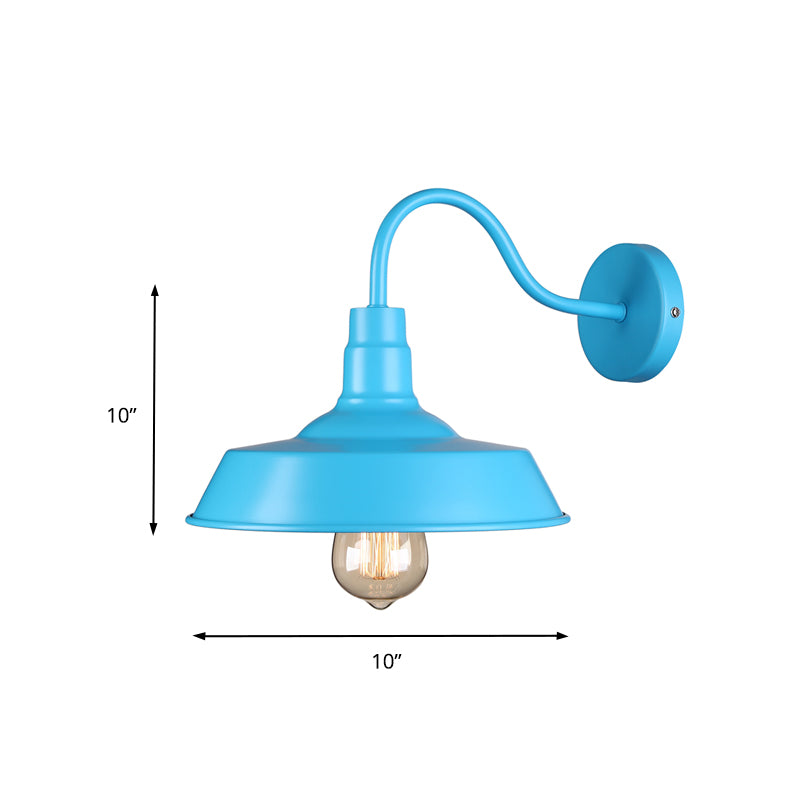Industrial Stylish Barn Wall Sconce Lamp 1 Bulb Metallic Sconce Wall Lighting with Gooseneck Arm in Blue/Pink, 10"/14" Wide