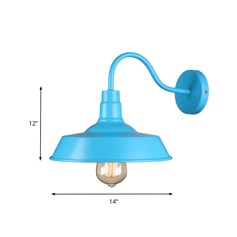 Industrial Stylish Barn Wall Sconce Lamp 1 Bulb Metallic Sconce Wall Lighting with Gooseneck Arm in Blue/Pink, 10"/14" Wide