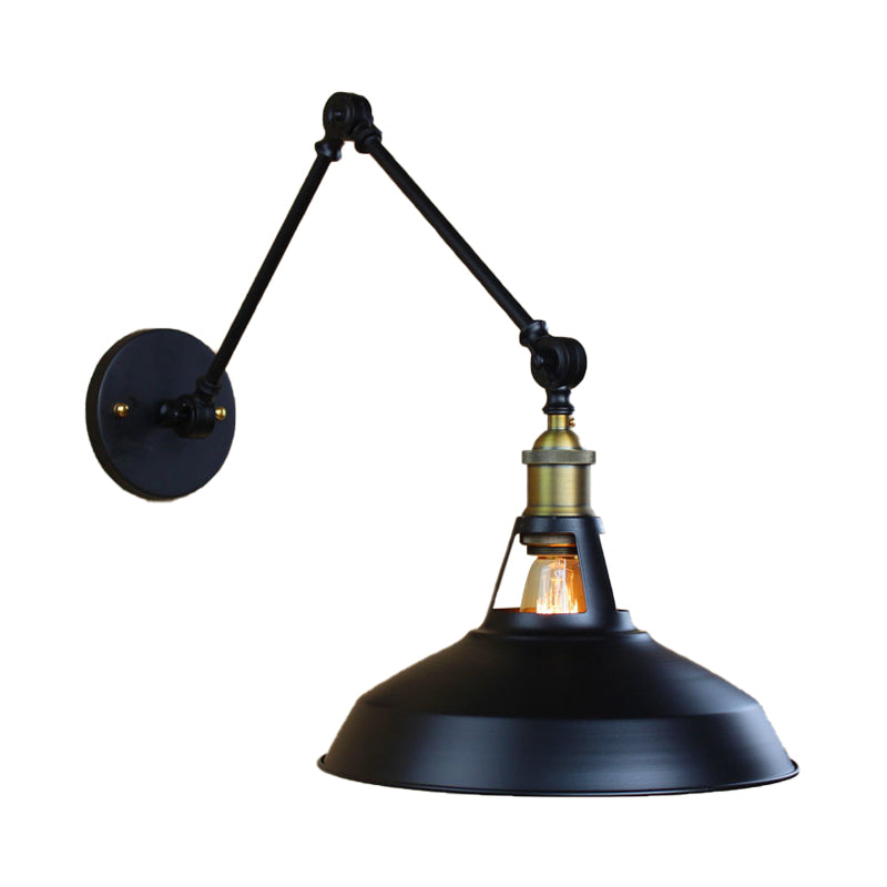 Black/Rust Barn Shade Wall Sconce Industrial Metallic 1 Light Study Room Wall Mount Light with Swing Arm