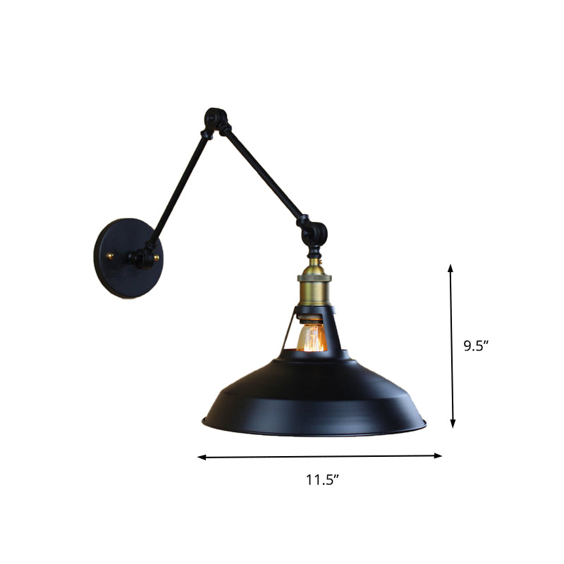 Black/Rust Barn Shade Wall Sconce Industrial Metallic 1 Light Study Room Wall Mount Light with Swing Arm