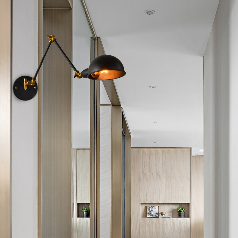 Kuppel Schatten Schlafzimmer Wandleuchte Industrie Metall 1 Kopf Schwarzes Lesen Wandlampe mit verstellbarem Arm