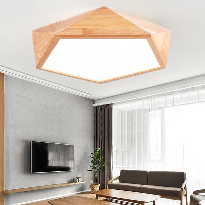 Geometric LED Lighting Fixture Modern Wooden 1-Light Living Room Flush Mount Ceiling Lamp, 15"/19" Wide