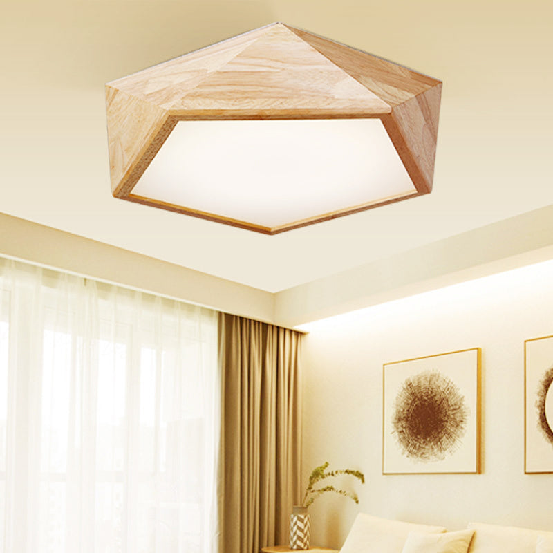 Geometric LED Lighting Fixture Modern Wooden 1-Light Living Room Flush Mount Ceiling Lamp, 15"/19" Wide