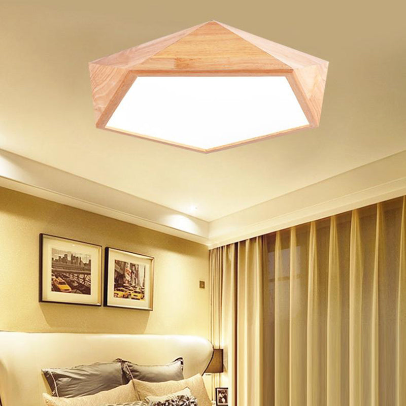 Geometric LED Lighting Fixture Modern Wooden 1-Light Living Room Flush Mount Ceiling Lamp, 15"/19" Wide