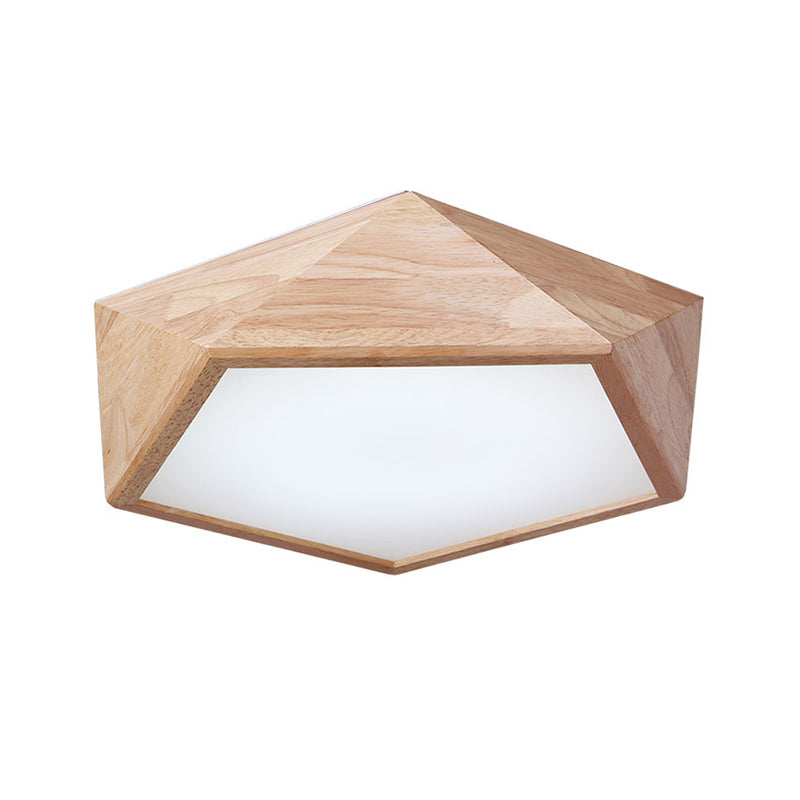 Geometric LED Lighting Fixture Modern Wooden 1-Light Living Room Flush Mount Ceiling Lamp, 15"/19" Wide