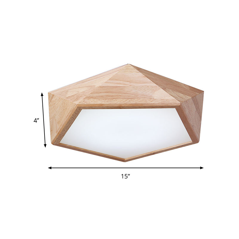 Geometric LED Lighting Fixture Modern Wooden 1-Light Living Room Flush Mount Ceiling Lamp, 15"/19" Wide
