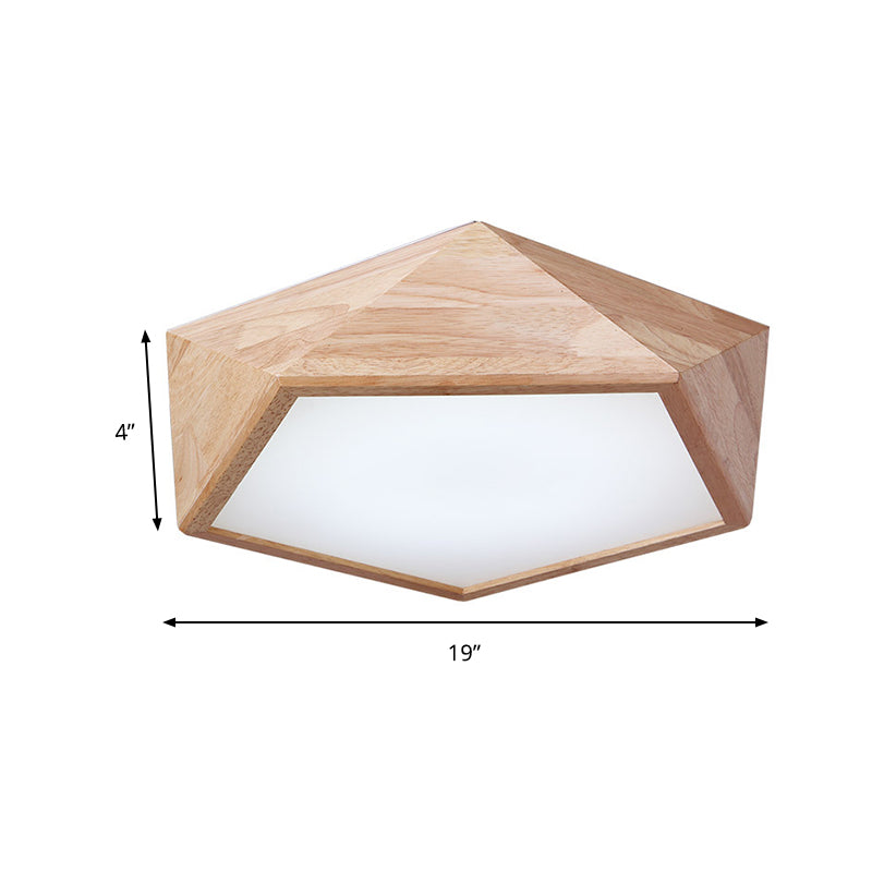 Geometric LED Lighting Fixture Modern Wooden 1-Light Living Room Flush Mount Ceiling Lamp, 15"/19" Wide