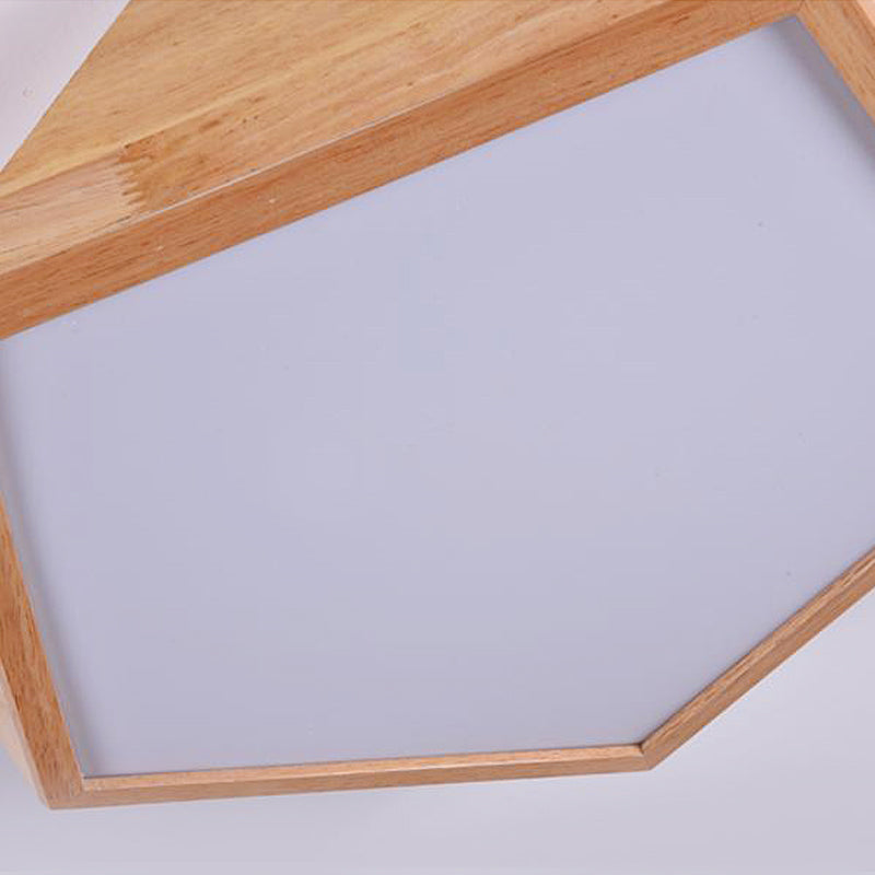 Geometric LED Lighting Fixture Modern Wooden 1-Light Living Room Flush Mount Ceiling Lamp, 15"/19" Wide