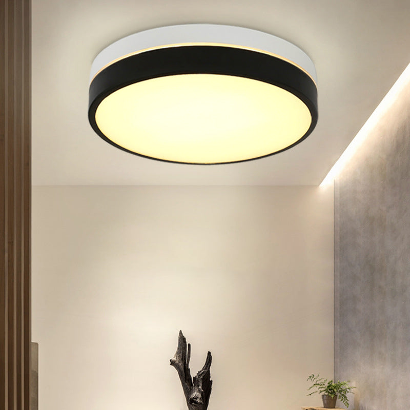 Black Drum Flush Mount Lamp Nordic Acrylic Shade 15"/19"/23" Dia LED Ceiling Flush Mount for Living Room in Warm/White