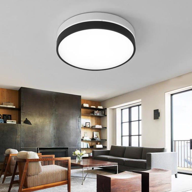 Black Drum Flush Mount Lamp Nordic Acrylic Shade 15"/19"/23" Dia LED Ceiling Flush Mount for Living Room in Warm/White