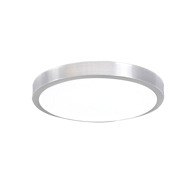 Silver Circular Metal Flush Mount Fixture Simple Style LED Bedroom Ceiling Flush Mount with Acrylic Diffuser, 7.5"/9"/10" Dia