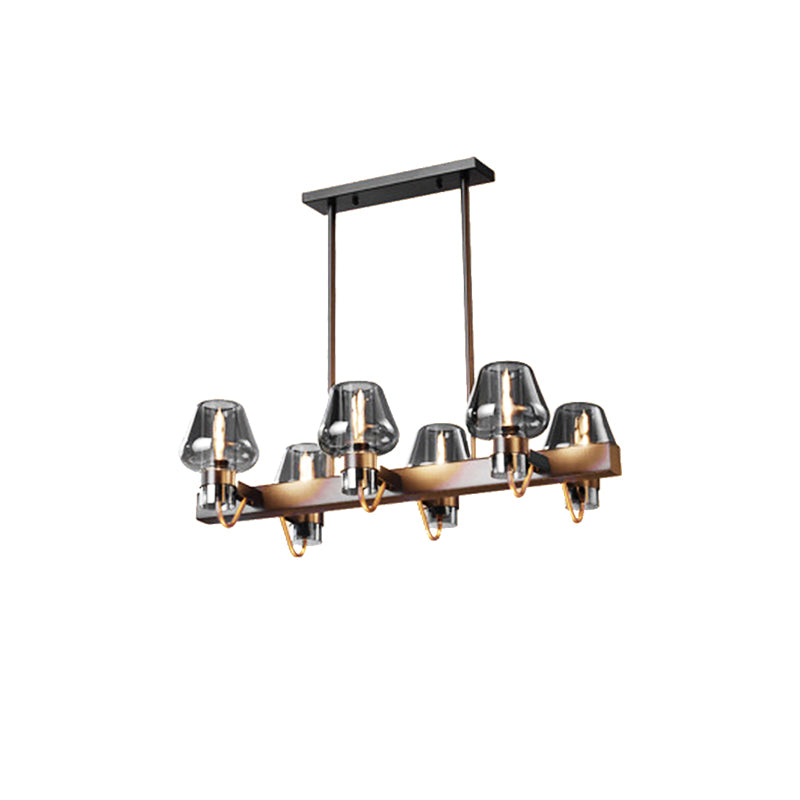 Cone Island Lighting Modernist Clear/Amber/Smoke Glass 6/8 Lights Black/Brass Ceiling Pendant Lamp with Linear Design